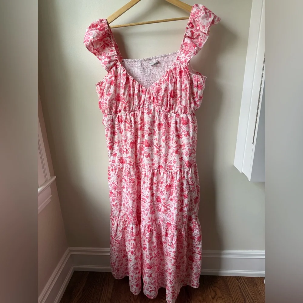 ABERCROMBIE & FITCH Ruched Flutter Sleeve Maxi Dress Tiered Cottagecore XXL Tall